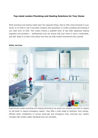 Top-rated London Plumbing and Heating Solutions for Your Home