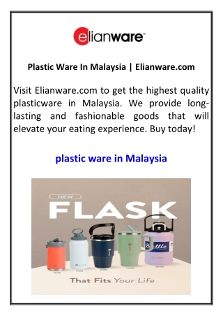 Plastic Ware In Malaysia  Elianware.com