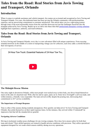 Tales from the Road Real Stories from Javis Towing and Transport, Orlando