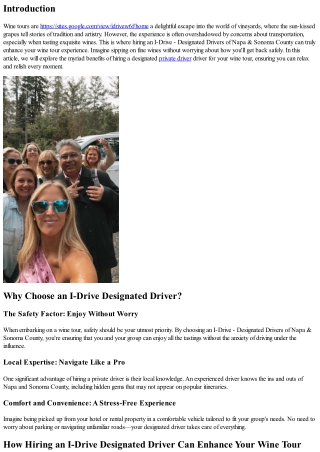 How Hiring an I-Drive Designated Driver Can Enhance Your Wine Tour