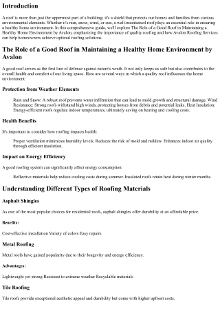 The Role of a Good Roof in Maintaining a Healthy Home Environment by Avalon