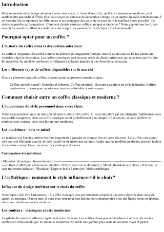 Comment choisir entre un coffre classique et moderne ?