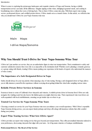 Why You Should Trust I-Drive for Your Napa-Sonoma Wine Tour