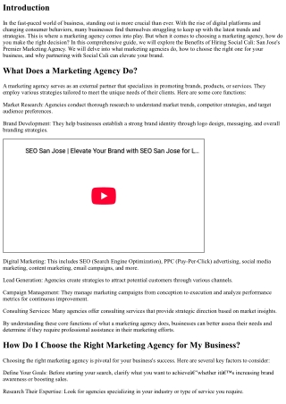 Benefits of Hiring Social Cali: San Jose's Premier Marketing Agency