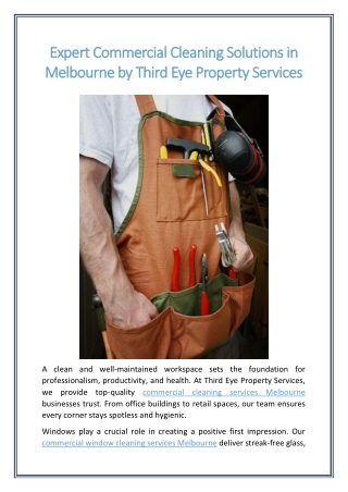 Expert Commercial Cleaning Solutions in Melbourne by Third Eye Property Services