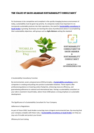 The Value of Saudi Arabian Sustainability Consultancy