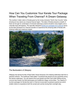 How Can You Customize Your Kerala Tour Package When Traveling From Chennai