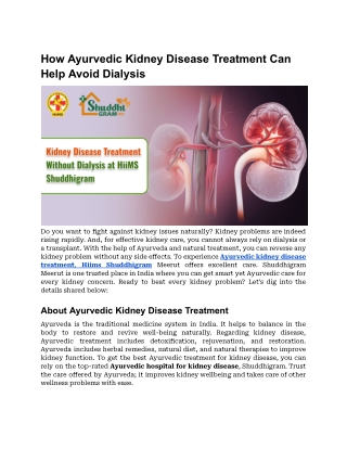 How Ayurvedic Kidney Disease Treatment Can Help Avoid Dialysis