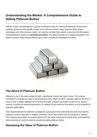 Understanding the Market A Comprehensive Guide to Selling Platinum Bullion