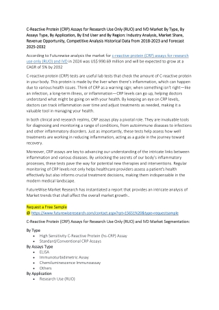 C-Reactive Protein (CRP) Assays for Research Use Only (RUO) and IVD Market