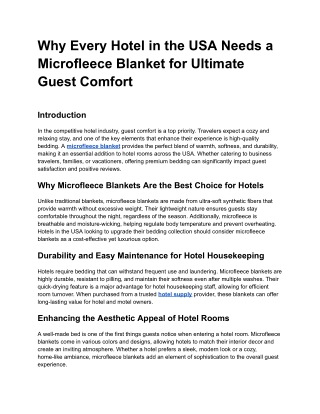 Why Every Hotel in the USA Needs a Microfleece Blanket for Ultimate Guest Comfort