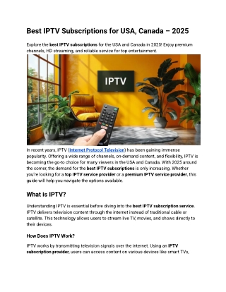 Best IPTV Subscriptions for USA, Canada – 2025