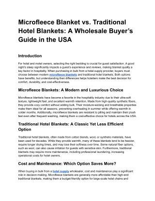 Microfleece Blanket vs. Traditional Hotel Blankets_ A Wholesale Buyer’s Guide in the USA