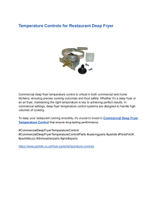 Temperature Controls for Restaurant Deep Fryer