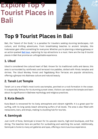 Explore Top 9 Tourist Places in Bali