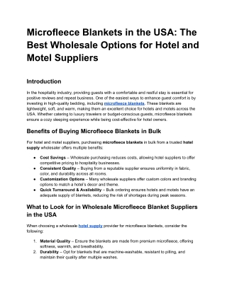 Microfleece Blankets in the USA_ The Best Wholesale Options for Hotel and Motel Suppliers