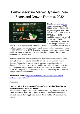 Herbal Medicine Market Size, Share, and Growth Trends: A Comprehensive Perspecti