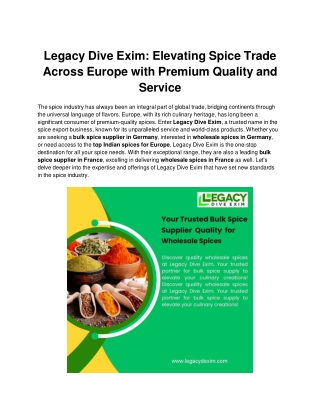 Legacy Dive Exim Elevating Spice Trade Across Europe with Premium Quality and Service