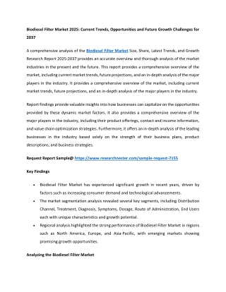 Biodiesel Filter Market Size, Share, Trends, Growth, Key Players, Report