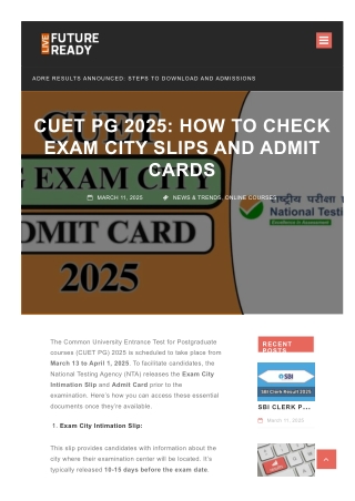 CUET PG 2025 How to Check Exam City Slips and Admit Cards