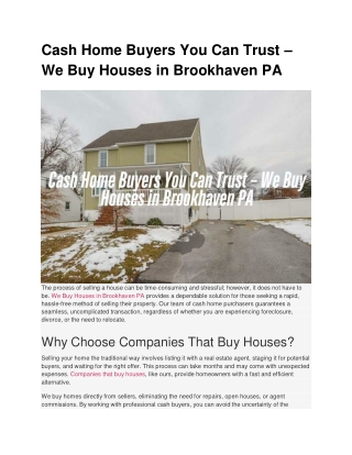 Cash Home Buyers You Can Trust – We Buy Houses in Brookhaven PA