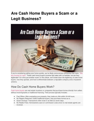 Are Cash Home Buyers a Scam or a Legit Business