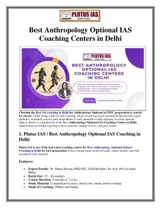 Best Anthropology Optional IAS Coaching Centers in Delhi