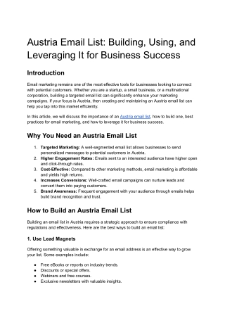 Austria Email List: Building, Using, and Leveraging It for Business Success
