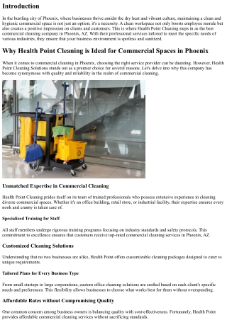 Why Health Point Cleaning is Ideal for Commercial Spaces in Phoenix