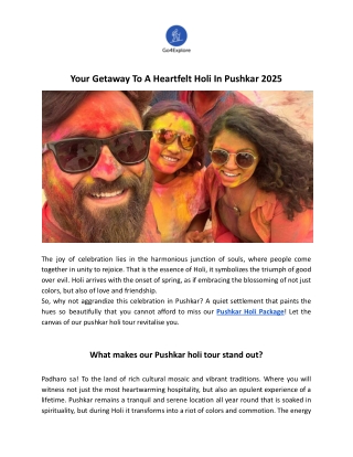 Your Getaway To A Heartfelt Holi In Pushkar 2025