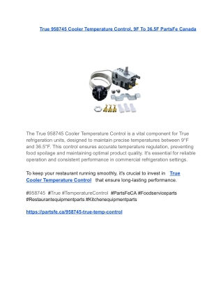 True 958745 Cooler Temperature Control, 9F To 36.5F _ PartsFe Canada