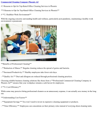 5 Reasons to Opt for Top-Rated Office Cleaning Services in Phoenix