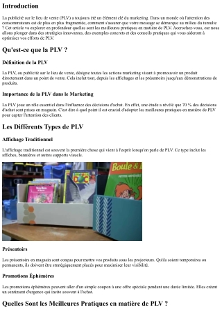 Quelles Sont les Meilleures Pratiques en matière de PLV ?