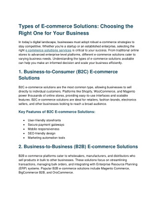 Types of E-commerce Solutions: Choosing the Right One for Your Business