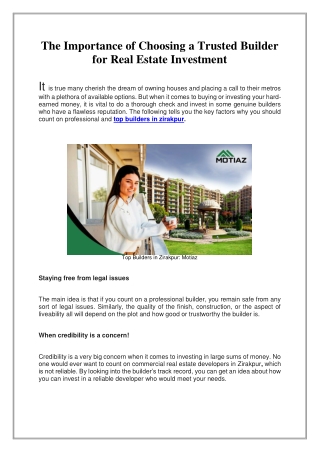 The Importance of Choosing a Trusted Builder for Real Estate Investment