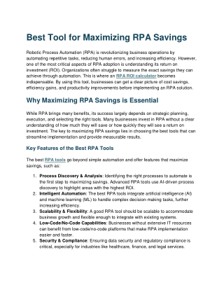 Best Tool for Maximizing RPA Savings
