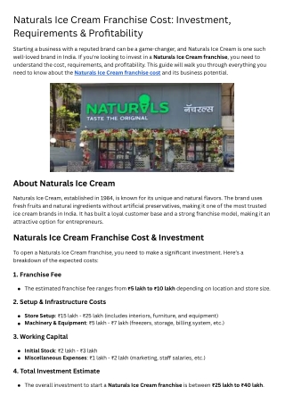Naturals Ice Cream Franchise Cost