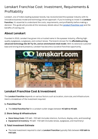 Lenskart Franchise Cost