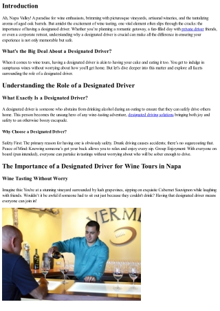 The Importance of a Designated Driver for Wine Tours in Napa