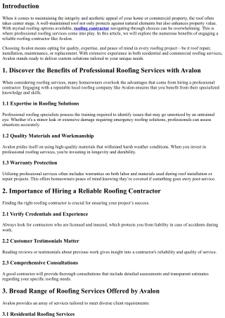Discover the Benefits of Professional Roofing Services with Avalon
