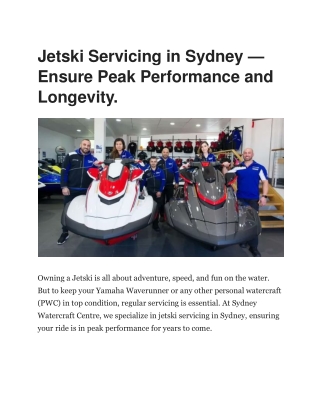 Jetski Servicing in Sydney — Ensure Peak Performance and Longevity.