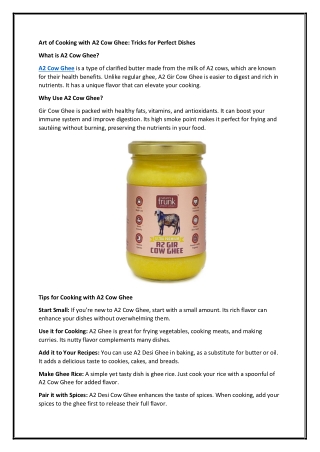 Art of Cooking with A2 Cow Ghee: Tricks for Perfect Dishes
