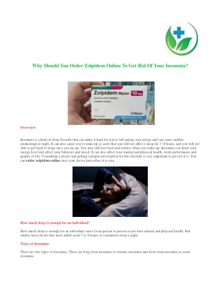Why Should You Order Zolpidem Online To Get Rid Of Your Insomnia?
