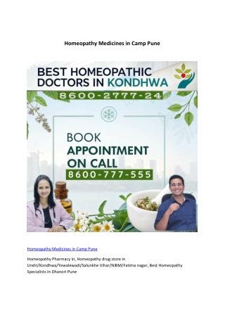 Homeopathy Medicines in Camp Pune
