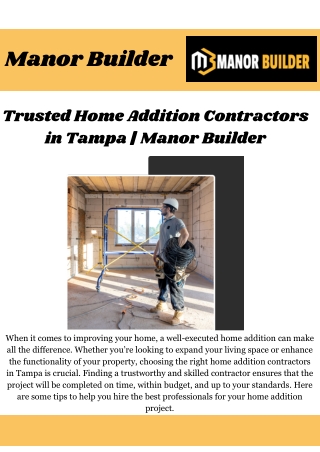 Trusted Home Addition Contractors in Tampa - Manor Builder
