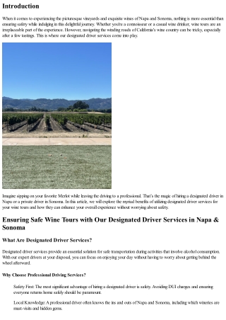 Ensuring Safe Wine Tours with Our Designated Driver Services in Napa & Sonoma
