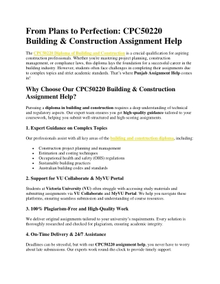 From Plans to Perfection: CPC50220 Building & Construction Assignment Help