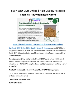 Buy 4-AcO-DMT Online High-Quality Research Chemical - buymdmasafely