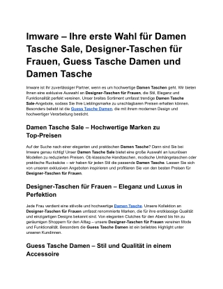 Imware – Ihre erste Wahl für Damen Tasche Sale, Designer-Taschen für Frauen, Guess Tasche Damen und Damen Tasche