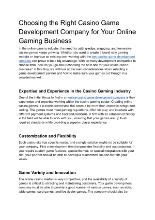 Choosing the Right Casino Game Development Company for Your Online Gaming Business